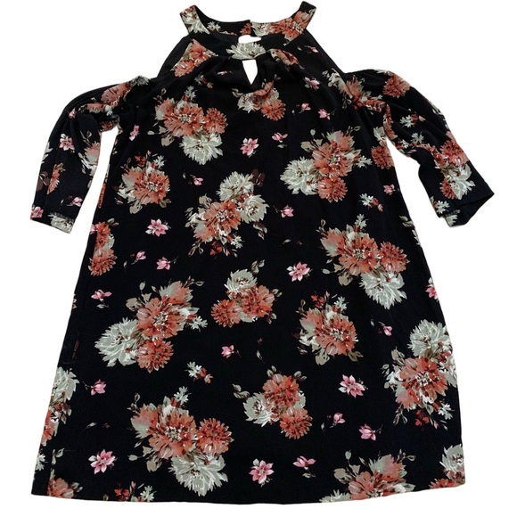 AUW Black Floral Cold Shoulder Dress Size 1X - Picture 1 of 7